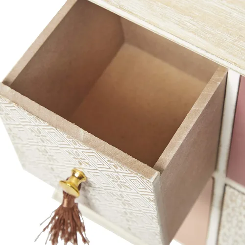 Vista 4 de Deco 79 Joyero floral de madera de 4 cajones con pomos de borlas, 9 x 4 x 9 pulgadas, marrón
