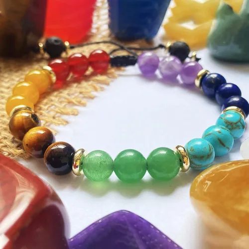 Vista 20 de 7 Chakra Bracelet Real Crystal Stone Beads Essential Oil Set Yoga Meditation Protection Lava Rock Jewelry Gifts for Women Men
