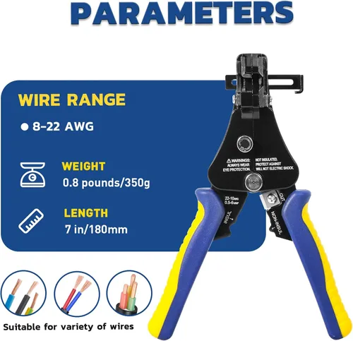Vista 4 de haisstronica Herramienta pelacables, 3 en 1, pelacables automáticos ajustables y resistentes para 8-22 AWG, pelacables, corte, engaste de 7 pulgadas