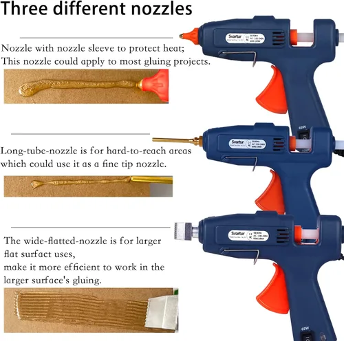 Vista 3 de Pistola de pegamento caliente de tamaño completo con estuche, interruptor de 60W/100W/APAGADO, cable de alimentación extra largo de 9.8 pies