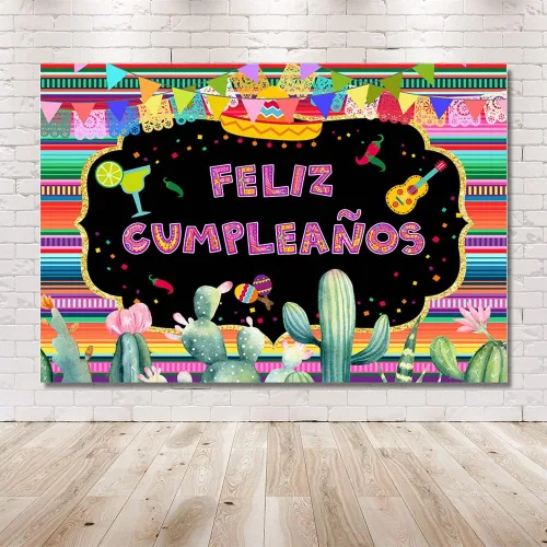 Vista 6 de MEHOFOND Telón de fondo para fiesta temática mexicana, decoración de fiesta temática mexicana, fondo de fotografía de feliz cumpleaños, México