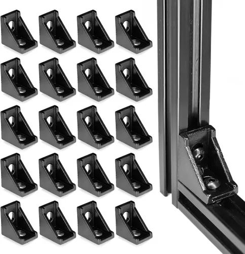 Vista 12 de Juego de 20 conectores de perfil de extrusión de aluminio de la serie 2020, 20 soportes de esquina, con 40 tuercas en T y tornillo hexagonal M5×8