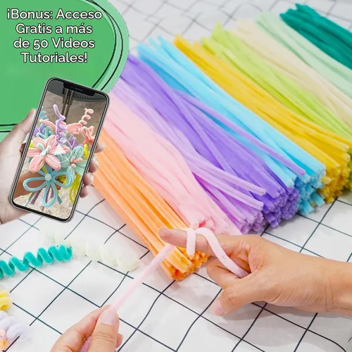 Vista 3 de Limpiapipas pastel, 500 unidades, 10 tallos de chenilla surtidos para manualidades Esquema de color de caramelo de macaron