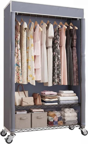 Vista 11 de Higeego H4 Plus Perchero Enrollable con Cubierta, Perchero de Ropa Resistente con Ruedas, Closet Portátil para Colgar Ropa, Organizador