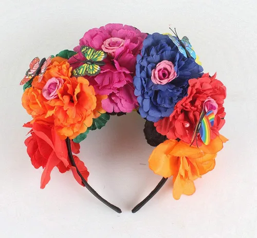 Vista 16 de DreamLily Frida Kahlo NC26 - Diadema con corona de rosas mexicanas para disfraz de fiesta de Halloween
