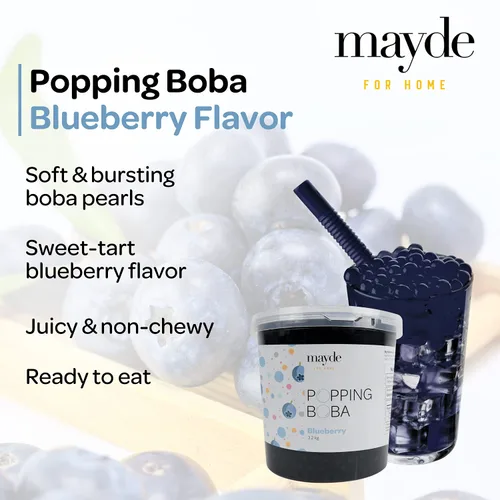 Vista 2 de Mayde Popping Boba Pearls para bebidas y postres, arándano, 7 libras