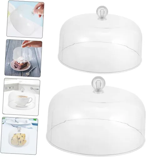 Vista 3 de SHOWERORO 2 cubiertas acrílicas para tartas, cúpulas de postre multifuncionales, protector de alimentos reutilizable para uso diario para fiestas
