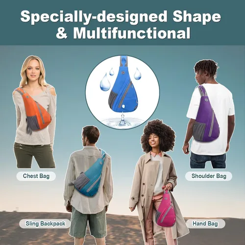 Vista 2 de WOOMADA Bolso bandolera pequeño para hombres y mujeres, mochila de viaje cruzada con agujero oculto para auriculares