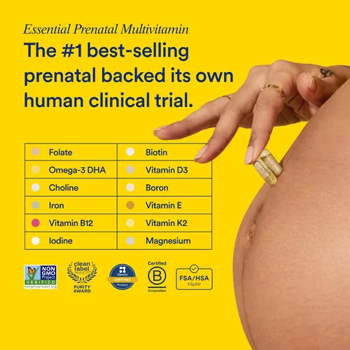 Vista 2 de Ritual Multivitamínico Prenatal Esencial para Mujeres: Folato y Colina para Soporte del Tubo Neural, Omega-3 DHA para el Desarrollo del Cerebro