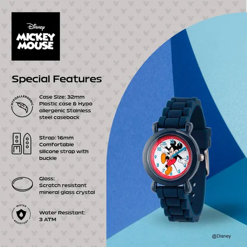 Vista 4 de Disney Mickey Mouse - Reloj analógico de cuarzo con correa de silicona para niños