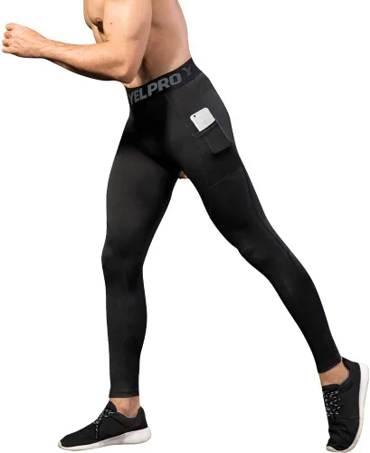 Vista 2 de Queerier 3 Pack Men's Compression Pants Athletic Leggings with Pockets Running Baselayer Tights Cycling Workout Pants