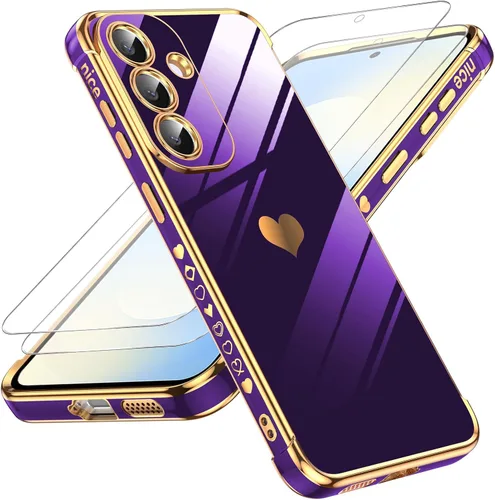 Vista 12 de LeYi Funda para Motorola-G 2025: Love Heart Plating Luxury, Negro