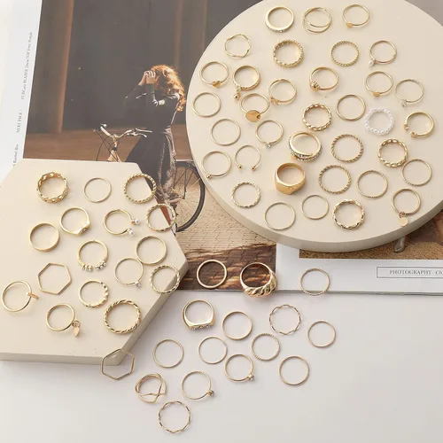 Vista 7 de Juego de 68 anillos para nudillos dorados para mujeres y niñas apilables bohemios para articulación media de cristal tallado plateados con orificios