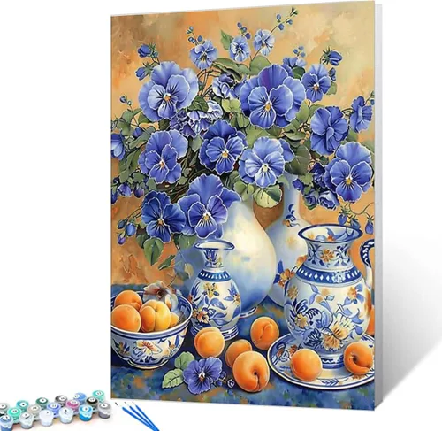 Vista 20 de Reloj de cocina de granja con limones, pintura al óleo por números, kit de pintura por números, lienzo de 16 x 20 pulgadas, pintura rústica, pintura