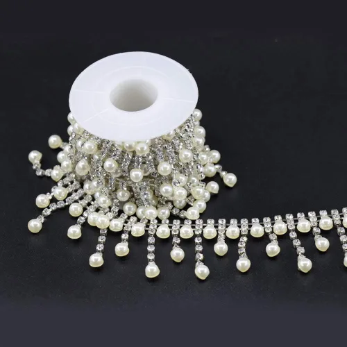 Vista 3 de Jerler Cadena de diamantes de imitación de cristal de 1 yarda, cuentas de perlas incrustadas para decoración de bricolaje y adornos de novia, ideal