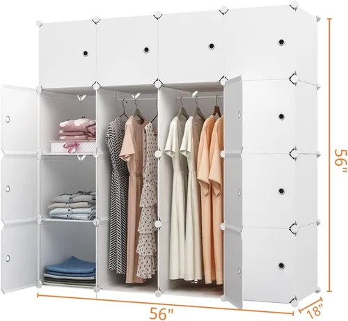 Vista 6 de MAGINELS Armario portátil – 14 x 18 pulgadas de profundidad (16 cubos) cubo de almacenamiento, armario de dormitorio, color blanco