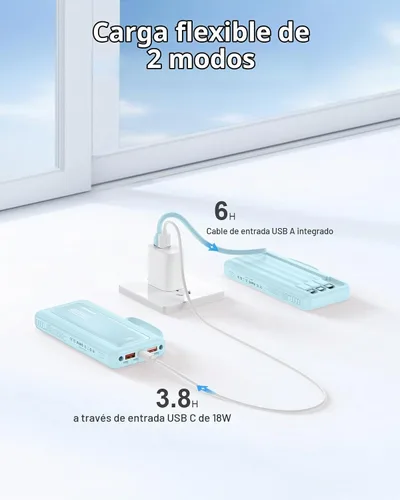 Vista 7 de Cargador portátil 10000mAh 22.5W Power Bank Azul cielo