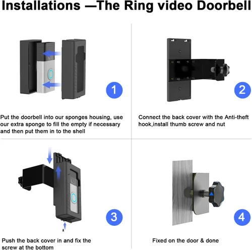 Vista 10 de SZAOYU - Soporte de puerta antirrobo para timbre de video Ring 4/3 Plus/3/2/1 (2020) No-drill anti-theft door mount , renter friendly, secure fit