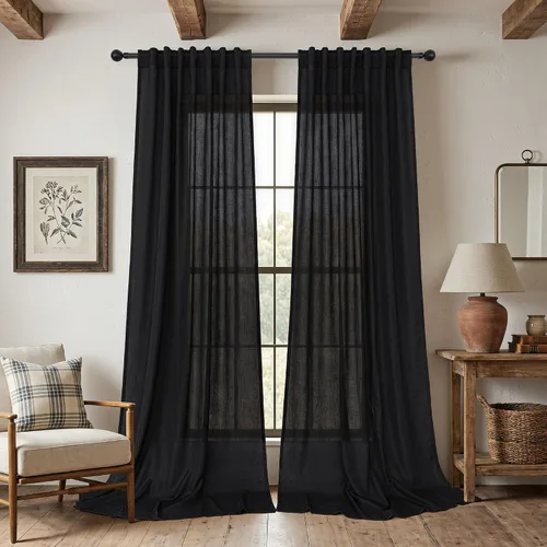 Vista 30 de DANCURTON Cortinas de lino para ventana, cocina moderna, dormitorio, ventanas pequeñas, 2 paneles con bolsillo con pestaña trasera, gruesas