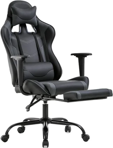 Vista 10 de BestOffice Silla ergonómica para juegos Negro Silla reclinable para computadora con soporte lumbar, almohada reposacabezas y reposapiés