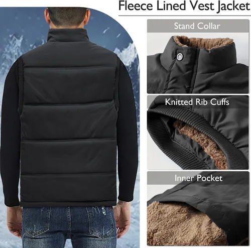 Vista 4 de CROYEE Chaleco acolchado de invierno para hombre con forro de piel suave, sin mangas