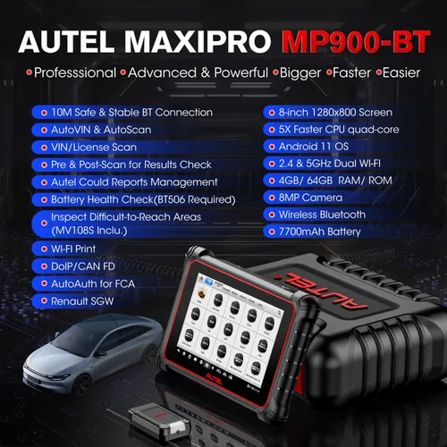Vista 4 de Autel Scanner MaxiPRO MP900-BT Herramienta bidireccional de codificación ECU w/$60 MV108S DoIP & CAN FD, 2026 MP900BT Up of MP900 MK900BT MP808BT