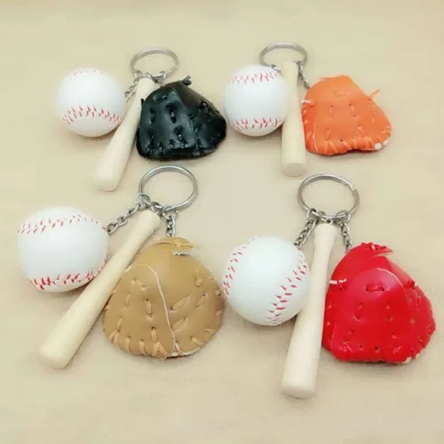 Vista 6 de Kisangel Mini llaveros de béisbol, guantes de sóftbol, llavero de murciélago, colgante deportivo para recuerdo decorativo (negro), Negro