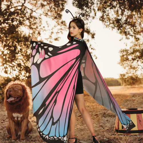 Vista 7 de PHAXCOO Butterfly Wings for Women Butterfly Shawl Fairy Ladies Cape Nymph Pixie Halloween Costume Accessory