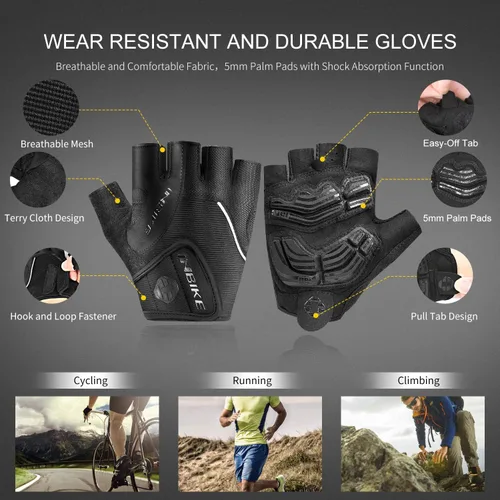 Vista 8 de Inbike - Guantes de ciclismo para hombre, 5 mm 0.19 pulgadas, almohadilla de gel absorbente de golpes, antideslizantes, transpirables