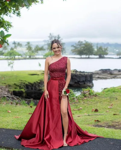 Vista 4 de Vestido de fiesta de lentejuelas de un hombro 2025 con vestido de baile de satén desmontable, vestidos de noche formales brillantes para mujer