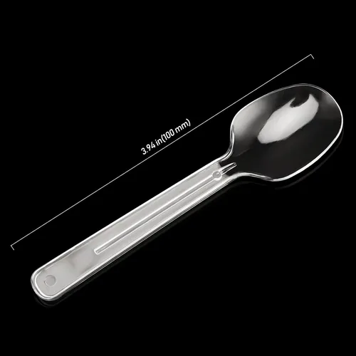 Vista 2 de Paquete de 200 cucharas de plástico transparente de 4 pulgadas, mini cucharas de postre, vajilla pequeña de plástico transparente para cocina