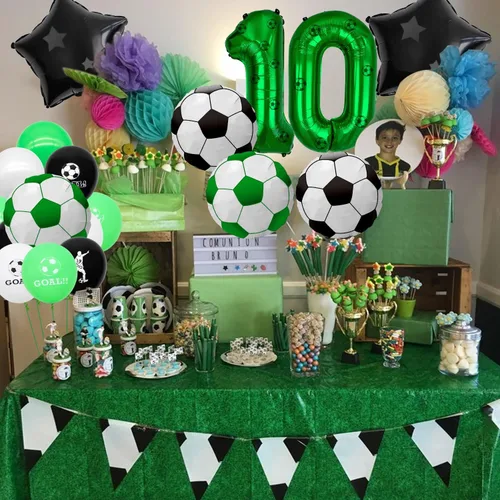 Vista 6 de Decoraciones de fiesta de fútbol, globos de papel de aluminio de fútbol, globos de aluminio número 10 para niños fanáticos del fútbol, fiesta