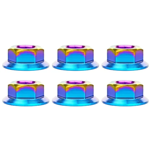 Vista 14 de Tuercas hexagonales Titanium DIN6923 (paso M5 0.03 in, negro) M5 M6 M8 M10 M12 M14 M16 para bicicletas, motocicletas, coches, paquete de 6