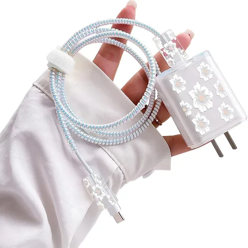 Vista 11 de Lindos protectores de cable para iPhone Funda de carga bonita elegante patrón de mariposas azules diseño único cable de datos cargador de línea
