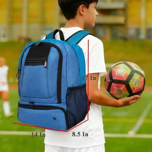 Vista 2 de Bolsa de fútbol, mochila de baloncesto, bolsa de equipo deportivo con compartimento para zapatos que sostiene zapatillas, casco, baloncesto, fútbol