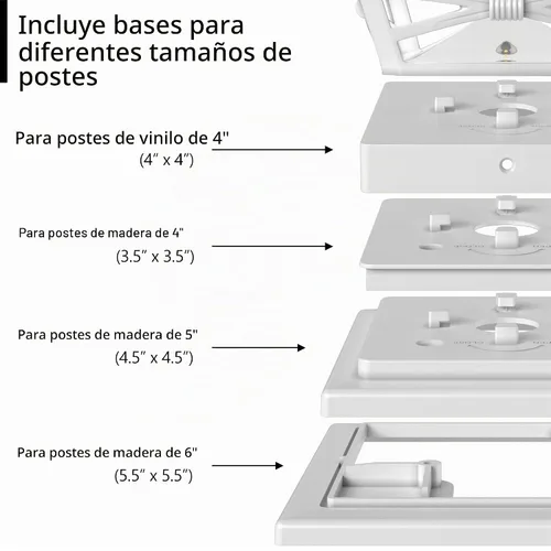 Vista 3 de Davinci Lighting Renaissance Luces Solares para Tapas de Postes Exteriores - Incluye Bases para Postes 4x4 5x5 6x6 - Luz LED Brillante - Blanco