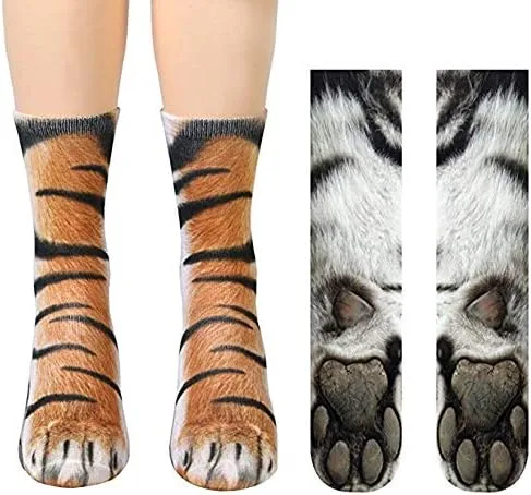 Vista 3 de ATROPOS 3 pares de calcetines de pata de animal, calcetines unisex impresos en 3D, calcetines novedosos con patas de animales para hombres, mujeres
