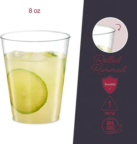 Vista 2 de PLASTICPRO Vasos desechables de plástico cristalino transparente de 8 oz para fiestas y bodas, paquete de 50