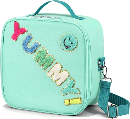 Vista 12 de Lonchera aislada para niños con correa de hombro ajustable impermeable, bolsa de almuerzo reutilizable para niñas y niños, bolsa térmica lavable