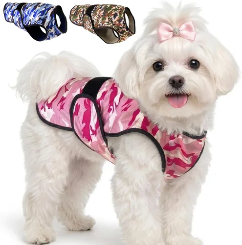 Vista 23 de Chaleco refrescante para perro, chaqueta de refrigeración de microfibra de 2 capas, azul, talla XS Longer cooling duration, balanced comfort, UV