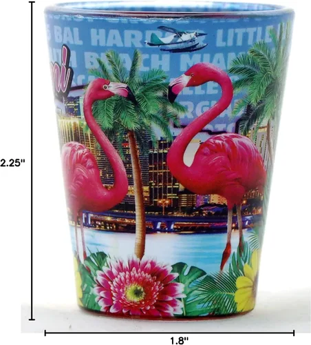 Vista 4 de Miami Florida Flamingos Night In and Out Vaso de chupito