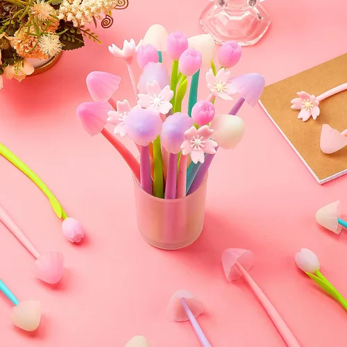 Vista 7 de Yexiya 60 bolígrafos con diseño de flores que cambian de color, regalos para madres y profesores, bolígrafos a granel de 0.020 in, tulipán, rosa