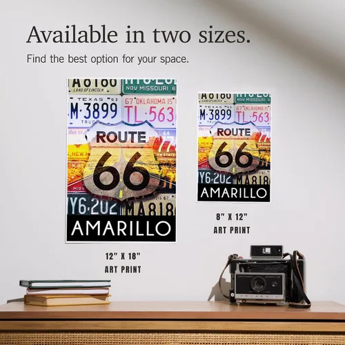 Vista 6 de Lantern Press Decoración de pared con impresión artística de 8 x 12 pulgadas, amarillo Texas, placas de matrícula Route 66