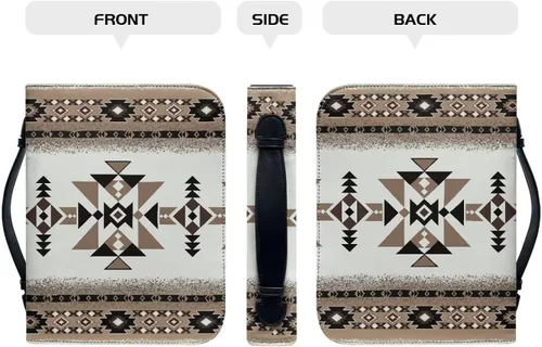 Vista 3 de Talayituse Funda de piel sintética con estampado tribal azteca americano para la Biblia para hombres y mujeres, funda de Biblia cristiana con asa