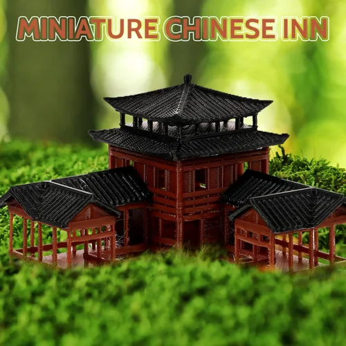 Vista 2 de B0D5DC8MHG Estatua japonesa en miniatura, decoración de pecera de plástico hecha a mano, adorno de jardín asiático, modelo de arquitectura antigua