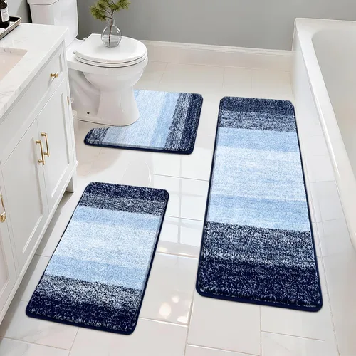 Vista 14 de Pauwer Juego de 3 alfombras de baño antideslizantes y lavables, de microfibra, absorbentes, extra suaves, de secado rápido, tapete de ducha