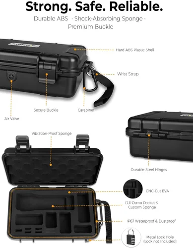 Vista 4 de Estuche rígido impermeable para DJI Osmo Pocket 3 Creator Combo – IP67 carcasa ABS a prueba de golpes, espuma EVA de precisión, estuche