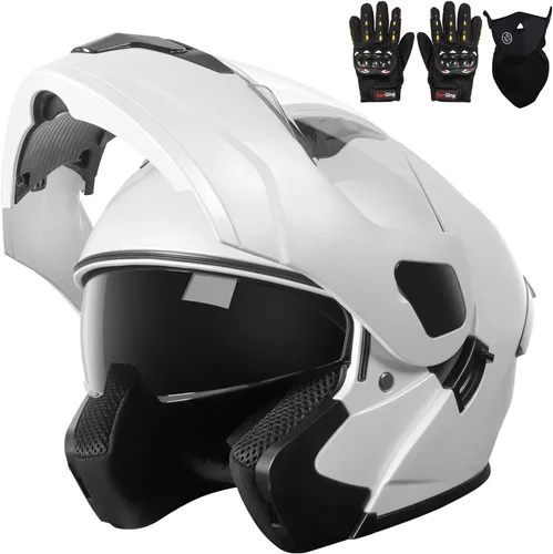 Vista 14 de Casco modular para motocicleta de adultos, con doble visera abatible, cara completa, aprobado por DOT para hombres, mujeres, moto, ATV, UTV, moto