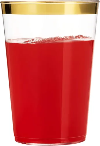Vista 7 de Munfix 100 vasos de plástico dorados de 14 onzas, vasos transparentes con borde dorado, elegantes vasos desechables para boda, fiesta, con borde