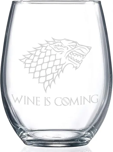 Vista 8 de Copa de vino sin tallo "Wine is Coming", regalo de Navidad perfecto para los fanáticos de Juego de Tronos